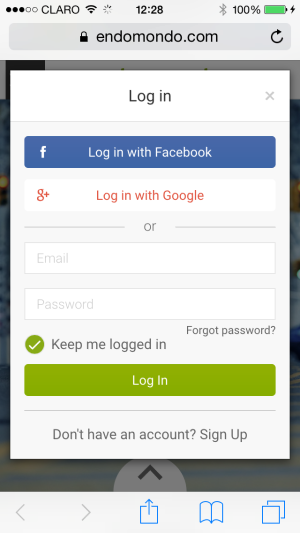 Endomondo Facebook login